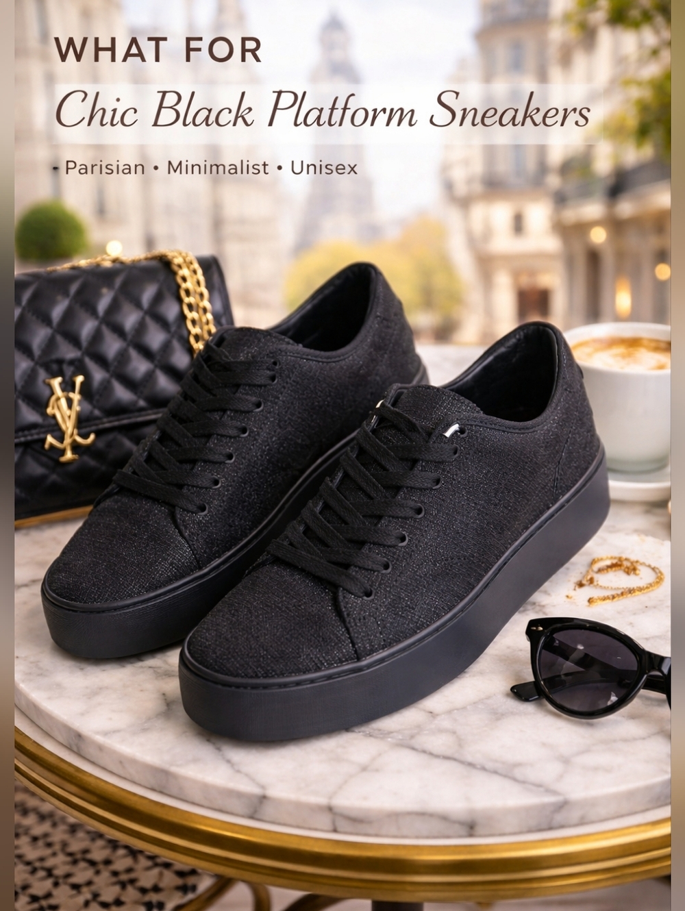 NWOT- Unique -Parisian Black Monochrome Unisex Sneakers- WM US10 MN US 8